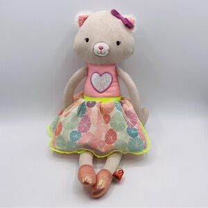 B Softies Cat Doll 14” Stuffed Animal Plush Floppy Ballerina Heart Pink Dress